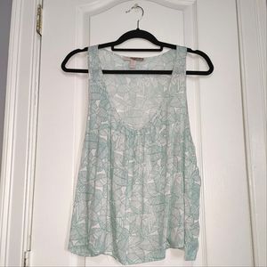 Sheer White & Teal Leaf Crop Top Tank